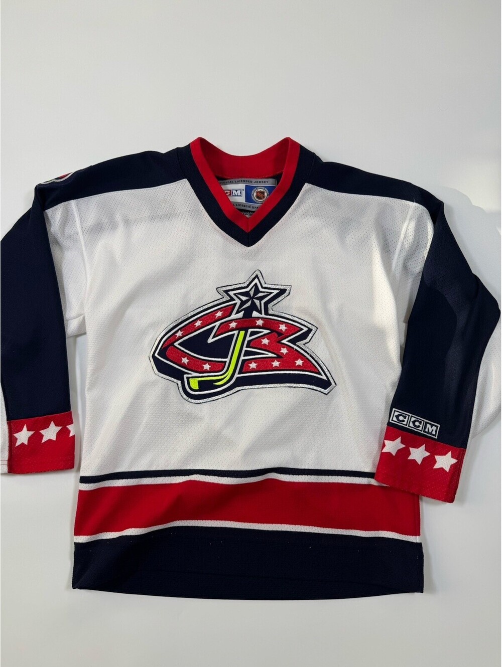 Vintage CCM Colombus Blue Jackets NHL Hockey Jersey White Youth XL Canada